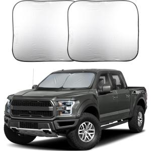 imageEcoNour 2Piece Foldable Spring RV Windshield Sunshade Reflective 240T Polyster for RVs Trucks Motorhomes Bus Side Window XXLarge Each 415 in x 50 inLarge