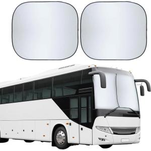 imageEcoNour 2Piece Foldable Spring RV Windshield Sunshade Reflective 240T Polyster for RVs Trucks Motorhomes Bus Side Window XXLarge Each 415 in x 50 inXXLarge