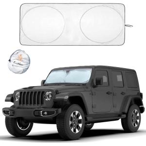 imageEcoNour Jeep Windshield Sunshade  Sun Visor for UV Rays ampamp Heat Protection  Suitable for Wrangler Gladiator  Jeep Accessories for Wrangler  XSmall  60x21 InchesXSmall