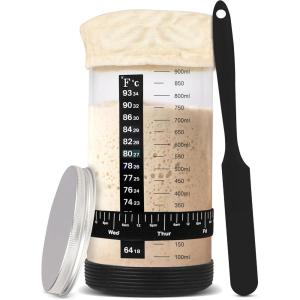 imageEcoNour 1000 ml Sourdough Starter Kit  34oz Glass Sourdough Starter Jar with Thermometer Spatula Cloth Cover  DateMarked Feeding BandIdeal for Beginners  Bread Fermentation ampamp Baking Essential