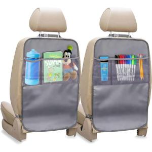 imageEcoNour 2 Pack Back Seat Protector for Kids Feet  Premium Waterproof Kick Mats with 2 Pocket Organizer  Backseat Cover for Vehicles to Protect from Dirt Mud ampamp Scratches  Travel AccessoriesGrey 22 Inch