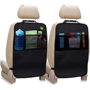 imageEcoNour 2 Pack Back Seat Protector for Kids Feet  Premium Waterproof Kick Mats with 2 Pocket Organizer  Backseat Cover for Vehicles to Protect from Dirt Mud ampamp Scratches  Travel AccessoriesBlack 22 Inch