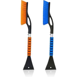 imageEcoNour 27quot Aluminum Car Snow Scraper and Brush  Weaved Bristle Head with Metal Body Ice Scraper for Car Windshield  Tough Show Shovel with Ergonomic Foam Grip Winter AccessoryBlue  Orange