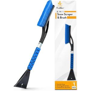 imageEcoNour 27quot Aluminum Car Snow Scraper and Brush  Weaved Bristle Head with Metal Body Ice Scraper for Car Windshield  Tough Show Shovel with Ergonomic Foam Grip Winter AccessoryBlue