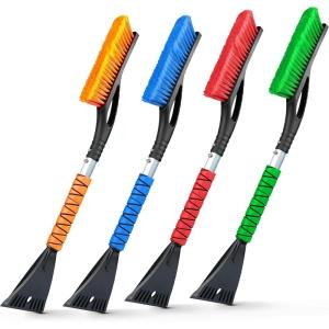 imageEcoNour 27quot Aluminum Car Snow Scraper and Brush  Weaved Bristle Head with Metal Body Ice Scraper for Car Windshield  Tough Show Shovel with Ergonomic Foam Grip Winter AccessoryOrange  Blue  Red  Green
