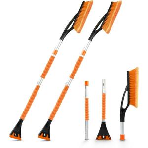 imageEcoNour 27quot Aluminum Car Snow Scraper and Brush  Weaved Bristle Head with Metal Body Ice Scraper for Car Windshield  Tough Show Shovel with Ergonomic Foam Grip Winter AccessoryOrange