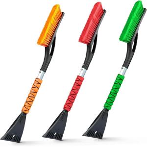 imageEcoNour 27quot Aluminum Snow Brush with Ice Scrapers for Car Windshield and Window  Car Snow Scraper and Brush with Ergonomic Foam Grip Winter Accessories Orange Red Green 3 PackOrange  Red  Green