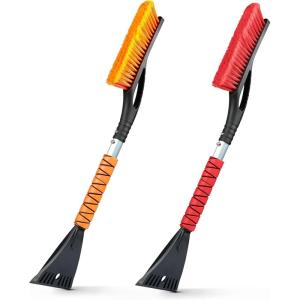 imageEcoNour 27quot Aluminum Snow Brush with Ice Scrapers for Car Windshield and Window  Car Snow Scraper and Brush with Ergonomic Foam Grip Winter Accessories Orange Red Green 3 PackOrange  Red
