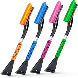 imageEcoNour 27quot Aluminum Snow Brush with Ice Scrapers for Car Windshield and Window  Car Snow Scraper and Brush with Ergonomic Foam Grip Winter Accessories Orange Red Green 3 PackOrange  Pink  Green  Blue
