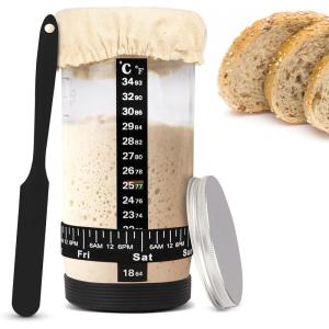 imageEcoNour 730 ml Sourdough Starter Kit  24oz Glass Sourdough Starter Jar with Thermometer Spatula Cloth Cover  DateMarked Feeding Band Ideal for Beginners  Bread Fermentation ampamp Baking Essential