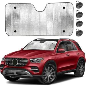 imageEcoNour Accordion Foldable Windshield Sun Shade  Jumbo Sun Visor for Truck Front Windows  UV ampamp Heat Reflective Sunshade with Durable DualLayer Design  XLarge 66quot x 27quotAluminium Silver