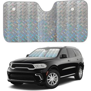 imageEcoNour Accordion Foldable Windshield Sun Shade  Jumbo Sun Visor for Truck Front Windows  UV ampamp Heat Reflective Sunshade with Durable DualLayer Design  XLarge 66quot x 27quotHolographic silver
