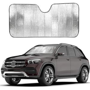imageEcoNour Accordion Foldable Windshield Sun Shade  Jumbo Sun Visor for Truck Front Windows  UV ampamp Heat Reflective Sunshade with Durable DualLayer Design  XLarge 66quot x 27quotSilver
