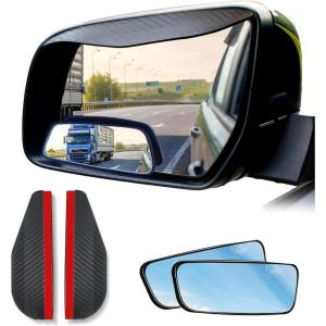imageEcoNour Blind Spot Car Mirror 2 Pack  Wide Angle for 3x Larger View  Universal Car Rear View Mirror with Rain Guard  Side Blind Spot with Adjustable Stick for Cars SUVs and TrucksRectangle With Visor