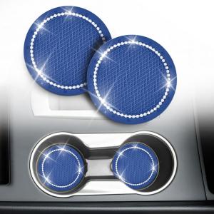 imageEcoNour Bling Cup Holder Insert 2 Pack with Push Start Button Ring 1 Pack  275 Inch Silicone Coaster Pad and 15 Inch Ring with Elegant Crystal Rhinestone  Car Interior Accessories BlackBlue