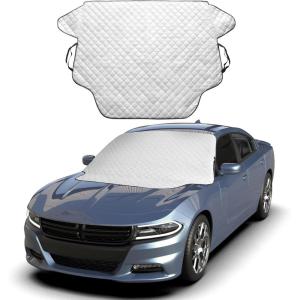 imageEcoNour Car Windshield Snow Cover  Ice Windshield Cover with 4 Layers Thickness Snow Protection Cover Easy to Use Universal Fit for CarsSUVSedanHatchback  MediumMedium