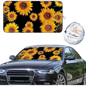 imageEcoNour Car Windshield Sun Shade 2 Pack Reflector Sunshade car Window Shades Car Reflective Sun Blocker Fits Small Sedans Mini SUVs ampamp Hatchbacks Medium 64 in x32 inSunflower
