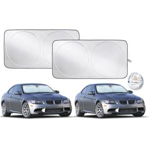 imageEcoNour Car Windshield Sun Shade 2 Pack Reflector Sunshade car Window Shades Car Reflective Sun Blocker Fits Small Sedans Mini SUVs ampamp Hatchbacks Medium 64 in x32 inBlack  Silver