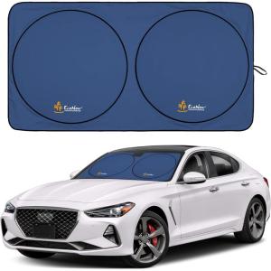 imageEcoNour Car Windshield Sun Shade 2 Pack Reflector Sunshade car Window Shades Car Reflective Sun Blocker Fits Small Sedans Mini SUVs ampamp Hatchbacks Medium 64 in x32 inBlue