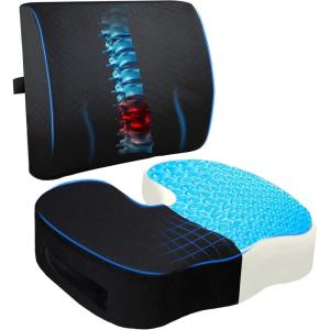 imageEcoNour Gel Seat Cushion for Long Sitting Large ampamp Thick  Pressure Relief Honeycomb Cushion for Back Sciatica Coccyx Hip ampamp Tailbone Pain  Cushion for Office Chair pad Wheelchair ampamp CarBlack Combo