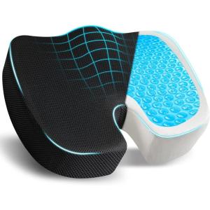 imageEcoNour Gel Seat Cushion for Tailbone Pain Relief  Computer Chair Cushion for Back Pain  Office Chair Gel Cushion for Coccyx  Ergonomic AntiSlip Cushion for Sciatica ampamp Lower Back Pain GrayBlack