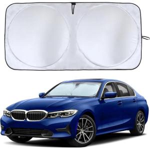 imageEcoNour Mirror Cut Foldable Windshield Sun Shade for Car  240T UV ampamp Heat Reflective Sunshade with Storage Pouch  Keeps Interior Cool  Fits Most Sedans SUVs ampamp Trucks  Medium 64quot x 32quotMedium