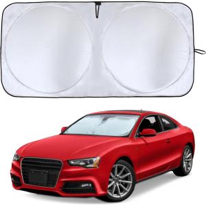 imageEcoNour Mirror Cut Foldable Windshield Sun Shade for Car  240T UV ampamp Heat Reflective Sunshade with Storage Pouch  Keeps Interior Cool  Fits Most Sedans SUVs ampamp Trucks  Medium 64quot x 32quotSmall