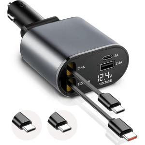 imageEcoNour Super Fast 4in1 Retractable Car Charger  PD30W Dual Lightning  82cm Long Compact ampamp Flexible  Fast Charging for iPhone Devices  Best Travel Essentials Gifts AccessoryC  C Type