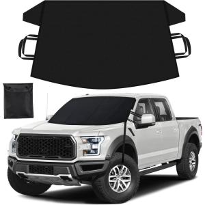 imageEcoNour Windshield Snow Cover with SHooks  HeavyDuty 600D Oxford Fabric  Waterproof Winter Car Windshield Cover for Pickup Trucks SUVs ampamp Vans  AllWeather Protection  XL 74quotx43quotFront XLarge