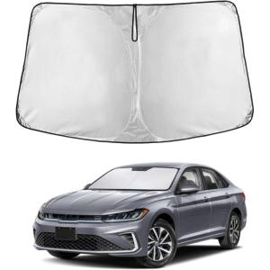 imagefor Rivian R1S 20222024 2025 Windshield Sunshade Compatible for EcoNour 240T Polyester Material Cars Sun Visor Reflector Blocks UV Rays  Foldable Sunshade Interior Protection Rivian AccessoriesVolkswagen Jetta 20192025