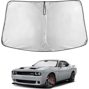 imagefor Rivian R1S 20222024 2025 Windshield Sunshade Compatible for EcoNour 240T Polyester Material Cars Sun Visor Reflector Blocks UV Rays  Foldable Sunshade Interior Protection Rivian AccessoriesFit forDodge Challenger 20152025