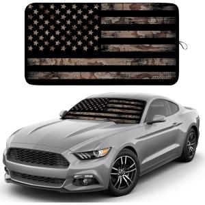 imageEcoNour Camoflage American Flag Windshield Sun Shade 240T Reflective Polyester Blocks 99 UV ampamp Heat Protection  Patriotic Car Accessory Sedans Hatchbacks Small SUVs  Universal Fit 66quot x 34quotBlack  Brown