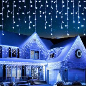imageEcoNour Warm White Christmas Icicle Lights for Outside 5577 FT 500LED Outdoor Icicle Lights with 8 Mode 8HR Timer Memory Function Clear Wire connectable Plug in Fairy Lights for Roofline YardCool White