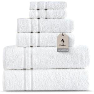 imageEcoNour Luxury 100 White Turkish Cotton Towel Set 550 GSM 6 Piece Bathroom Towels Set Includes 2 Bath Towels 2 Hand Towels 2 Washcloths  Soft Absorbent Quick Dry for Bathroom SpaGym amp HotelWhite