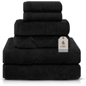 imageEcoNour Luxury 100 White Turkish Cotton Towel Set 550 GSM 6 Piece Bathroom Towels Set Includes 2 Bath Towels 2 Hand Towels 2 Washcloths  Soft Absorbent Quick Dry for Bathroom SpaGym amp HotelBlack