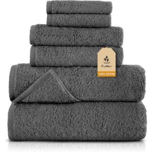 imageEcoNour Luxury 100 White Turkish Cotton Towel Set 550 GSM 6 Piece Bathroom Towels Set Includes 2 Bath Towels 2 Hand Towels 2 Washcloths  Soft Absorbent Quick Dry for Bathroom SpaGym amp HotelDark Grey