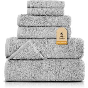 imageEcoNour Luxury 100 White Turkish Cotton Towel Set 550 GSM 6 Piece Bathroom Towels Set Includes 2 Bath Towels 2 Hand Towels 2 Washcloths  Soft Absorbent Quick Dry for Bathroom SpaGym amp HotelGrey