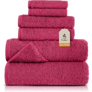 imageEcoNour Luxury 100 White Turkish Cotton Towel Set 550 GSM 6 Piece Bathroom Towels Set Includes 2 Bath Towels 2 Hand Towels 2 Washcloths  Soft Absorbent Quick Dry for Bathroom SpaGym amp HotelPink