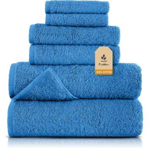 imageEcoNour Luxury 100 White Turkish Cotton Towel Set 550 GSM 6 Piece Bathroom Towels Set Includes 2 Bath Towels 2 Hand Towels 2 Washcloths  Soft Absorbent Quick Dry for Bathroom SpaGym amp HotelNavy Blue