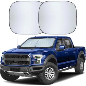 imageDetachable Truck Windshield Sun Shade  Foldable Sunshade for Front Windshield  Pickup Truck Sun Visor for Heat and UV Protection Premium Reflective amp Dual Layer Design  Large 74x36Large