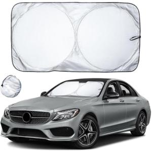 imageDetachable Windshield Sun Shade for Car Foldable Sun Shade for Car Windshield  Premium Reflective and Durable Dual Layer Design  Blocks UV Rays and Heat Universal Fit  Medium 64x34Circle
