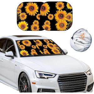 imageEcoNour 2Piece Car Windshield Sun Shade Sunflower  Durable 240T Polyester Sun Shield for Front Window Protection  Foldable Automotive Interior Accessories for UV Protection  Medium 28 x 31